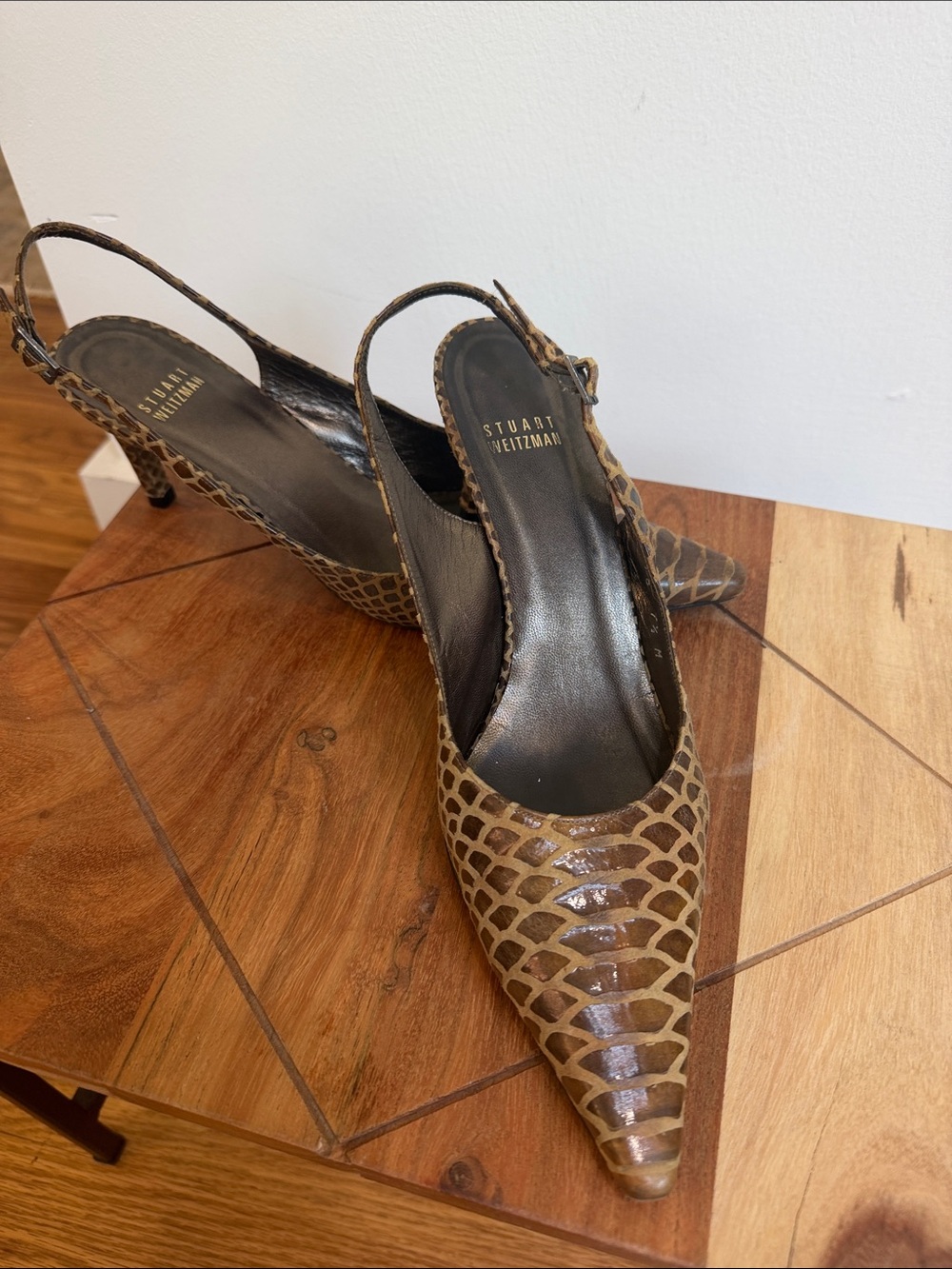 Stuart Weitzman Tan Brown Snake-Print Slingback Pumps, 7 1/2 M…….So Exquisite! - Picture 1 of 7